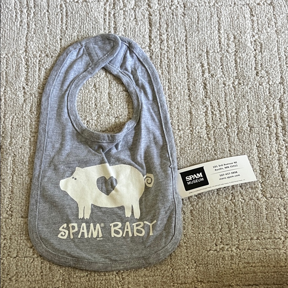 NWT SPAM gray bib
